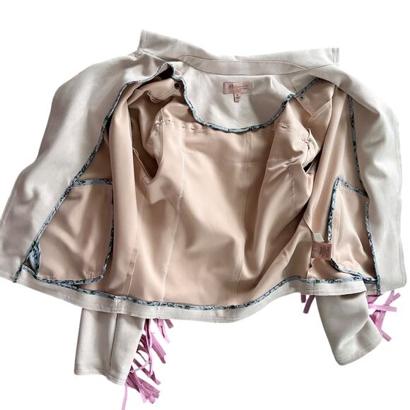 Upcycled by Me Blush Faux Leather Fringe Jacket Horse Graphic Western Coquette - Picture 6 of 10